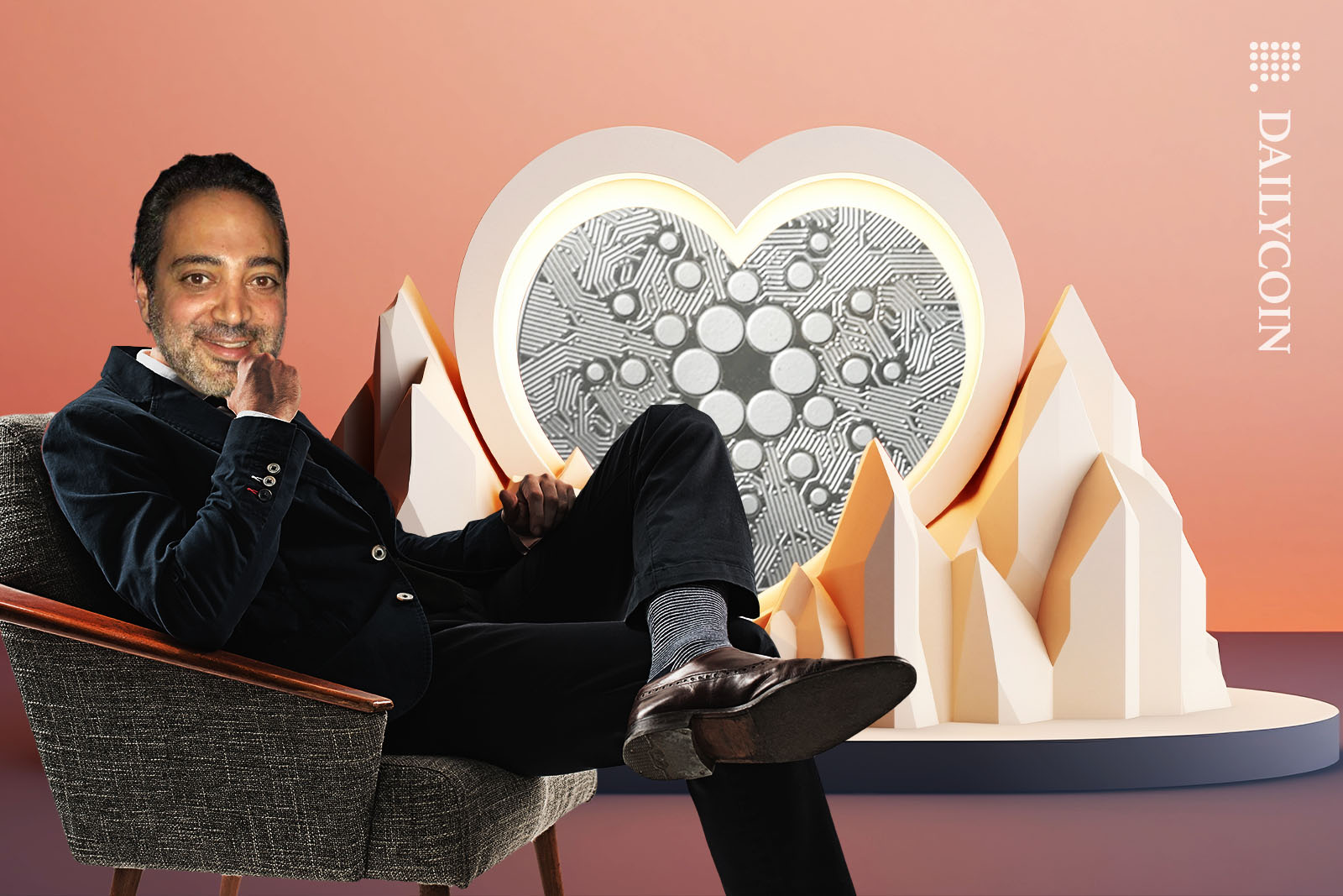 Steven Nerayoff- former advisor of ETH sitting happy next to his Cardano shrine.