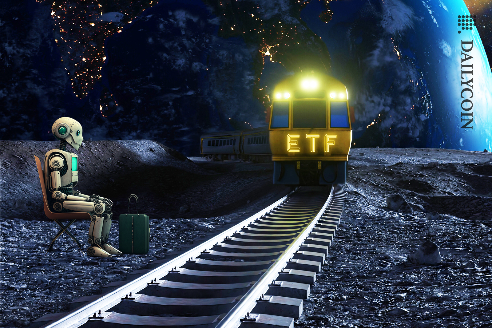 Robot waiting to board the ETF train.