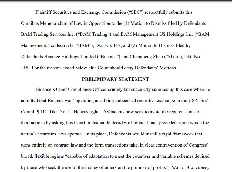 An excerpt of SEC's November 7 filing.