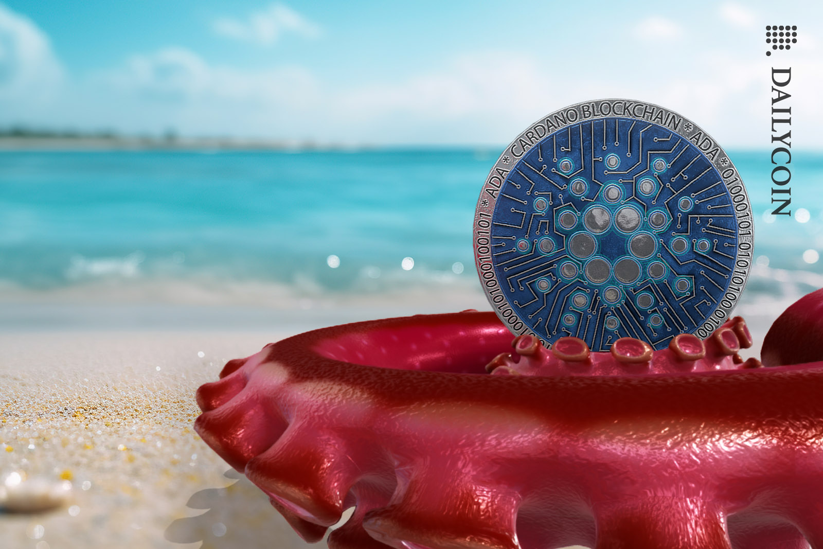 Krakens tenticle is holding a Cardano coin