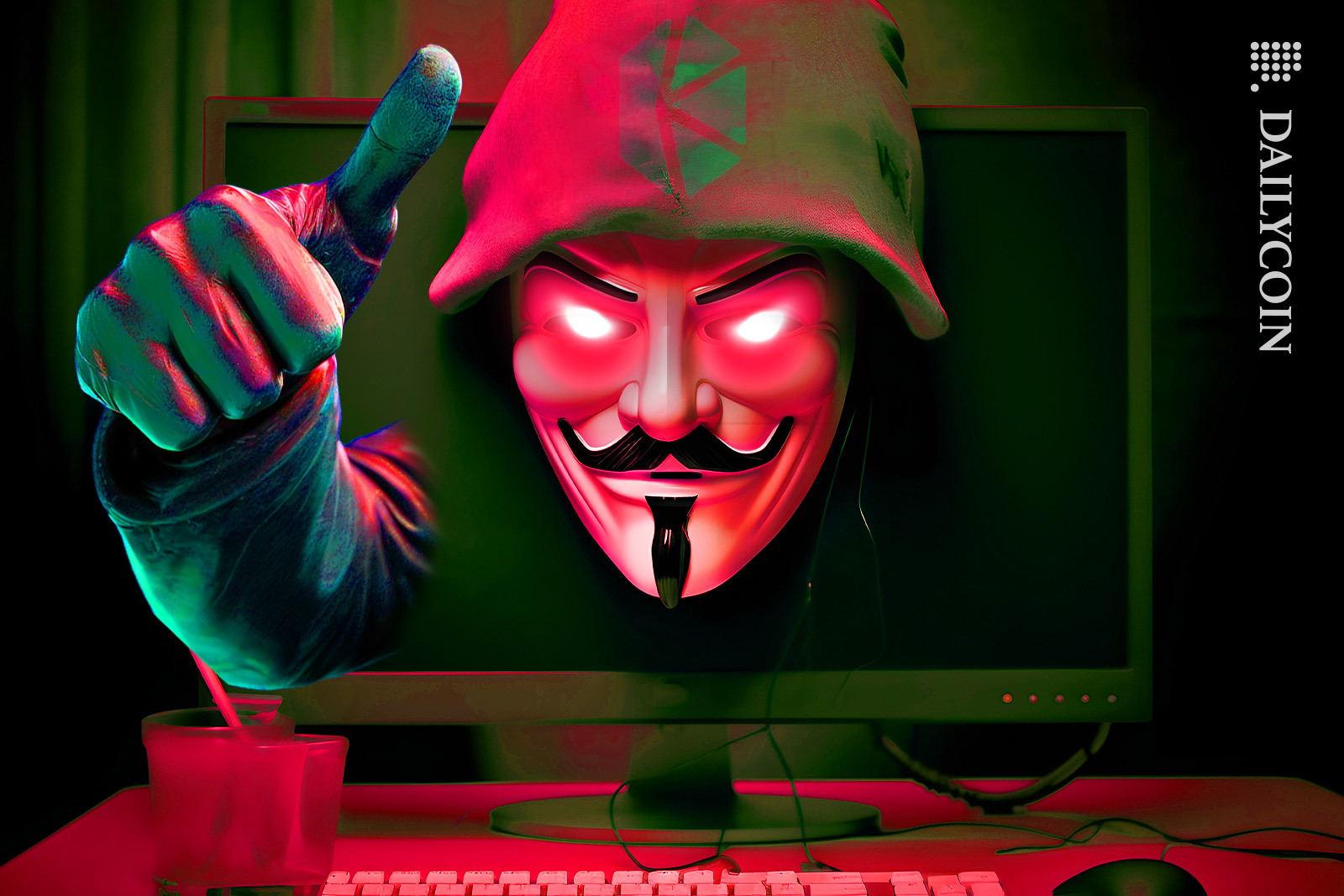 KyberSwap hacker showing thumbs up through the screen.