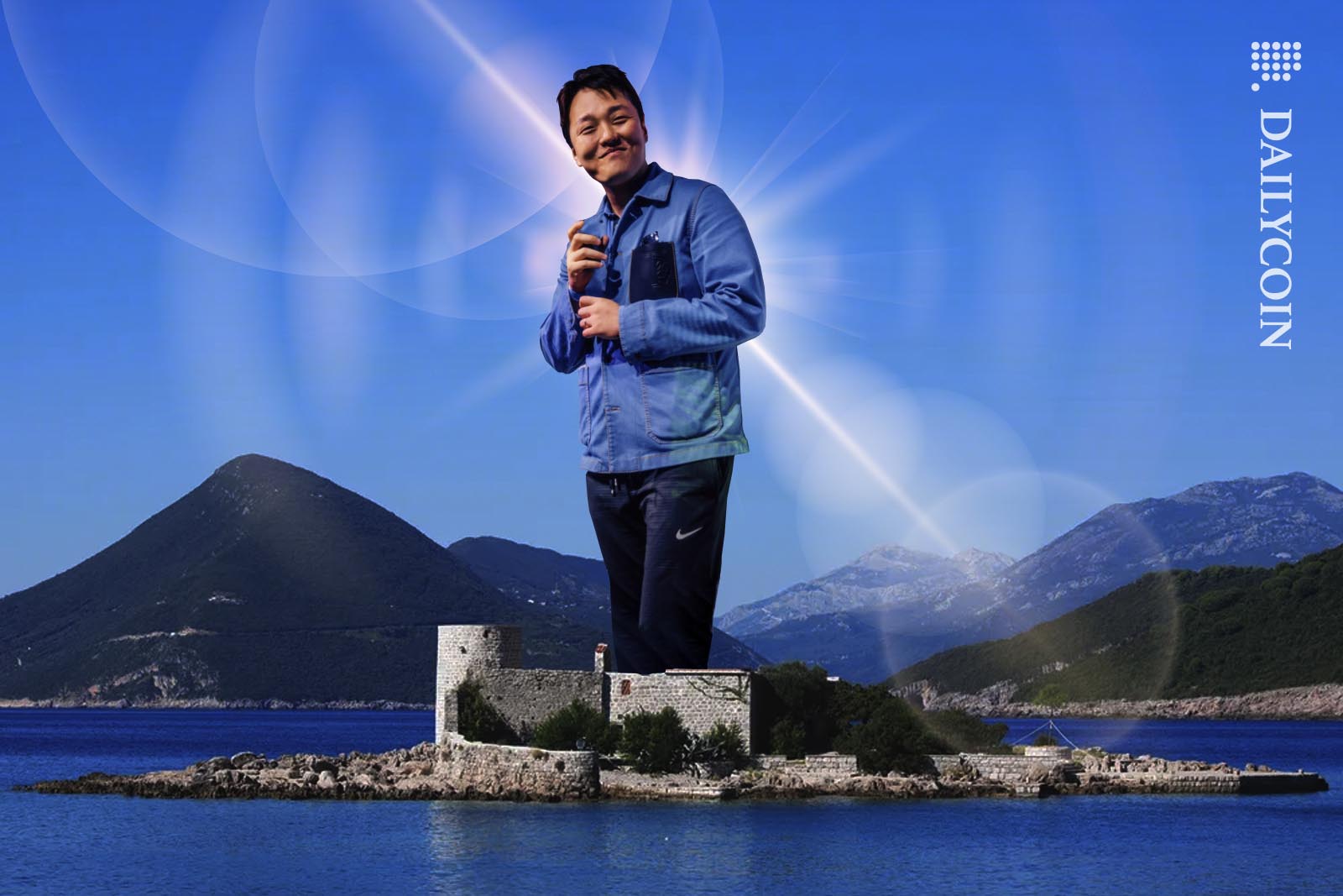 Giant Do Kwon smiling from a prison island.