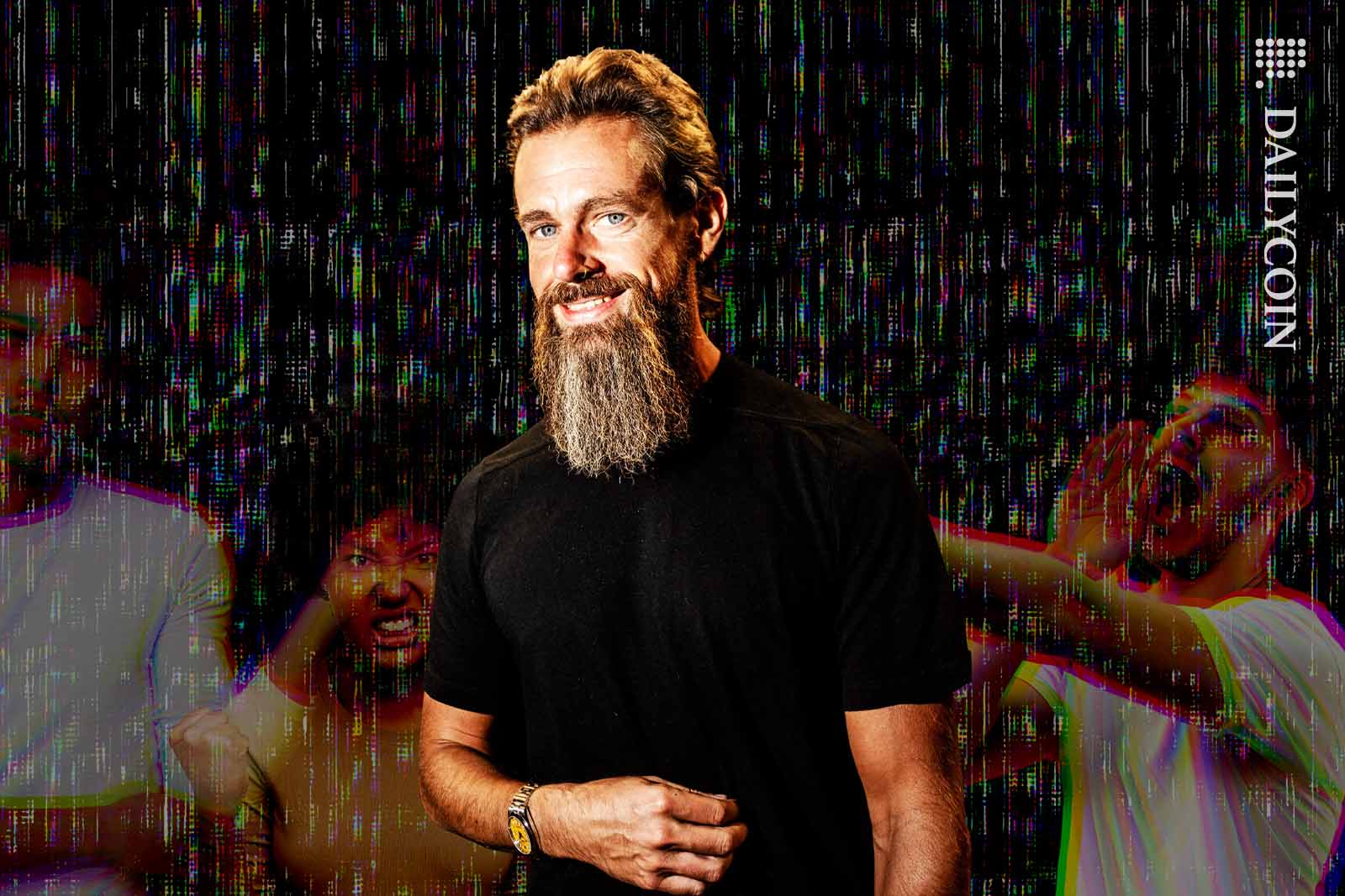 Jack Dorsey being called out from behind digital noise.