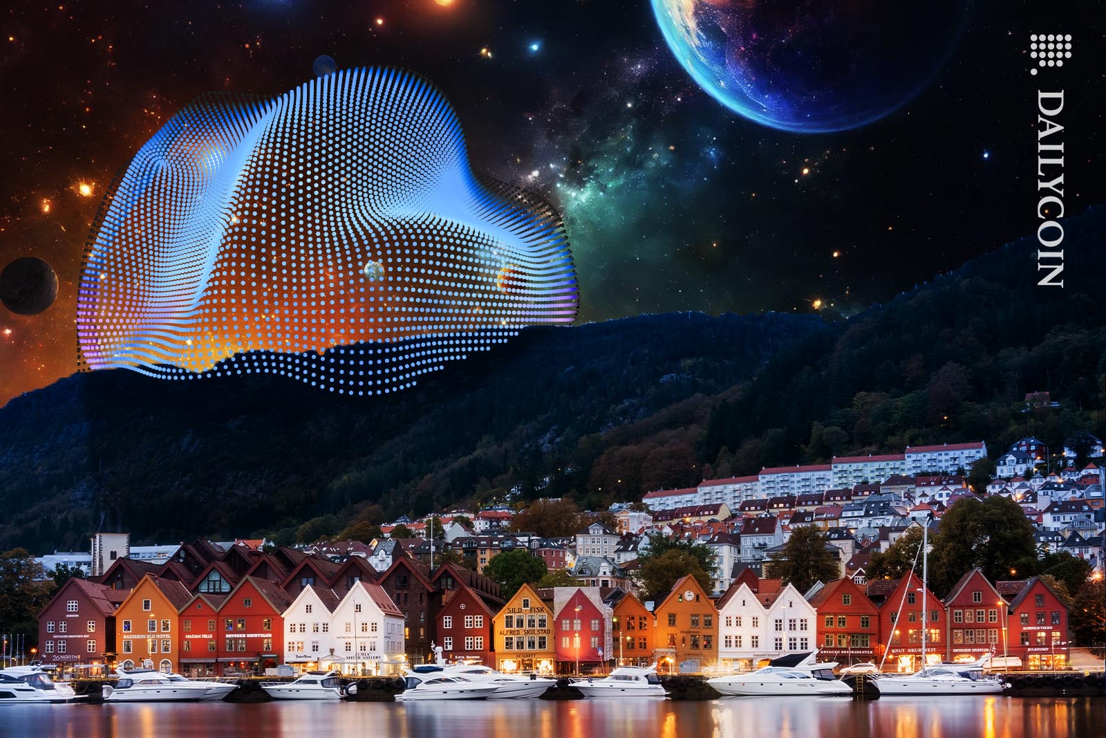 Unidentified digital blub approaching a Norwegian village from over the mountains.