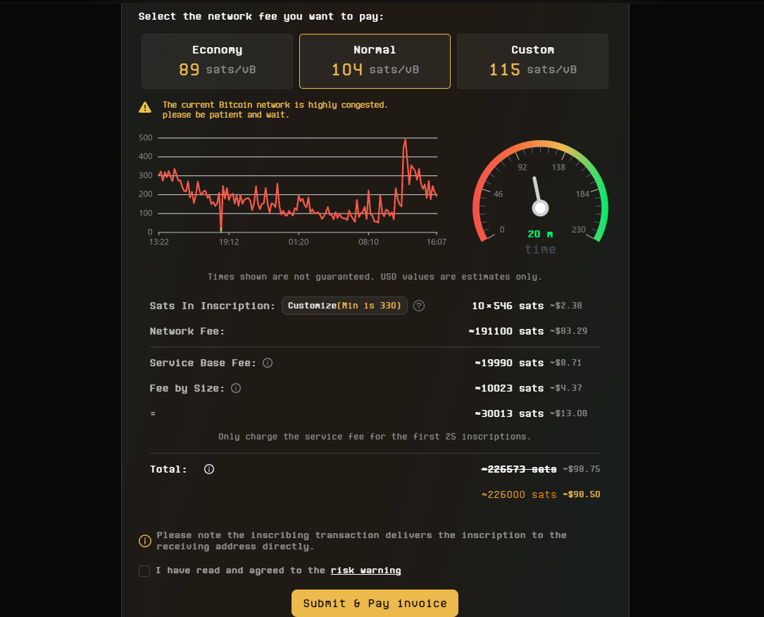 BRC-20 gas fees.