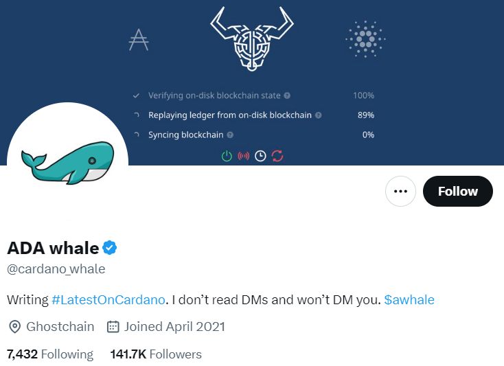 Cardano community ADA chale X profile.