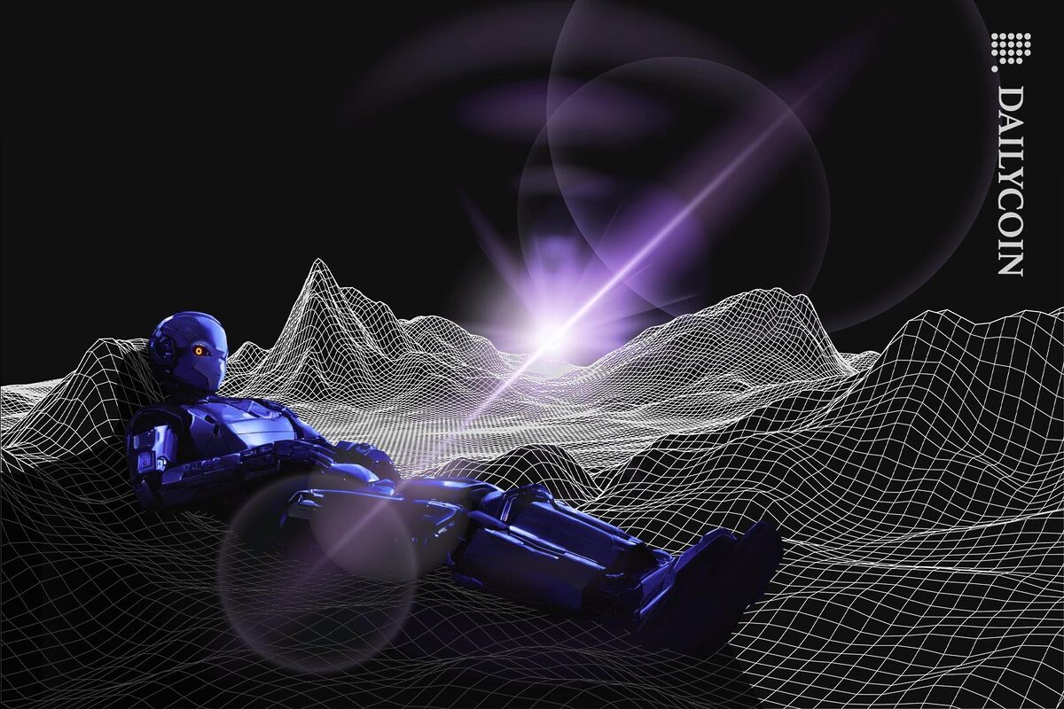 Giant robot awakening in a digital environment.