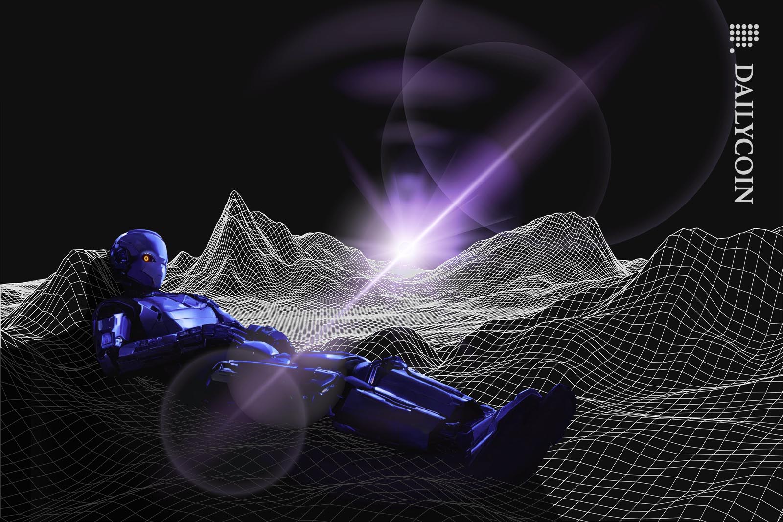 Giant robot awakening in a digital environment.