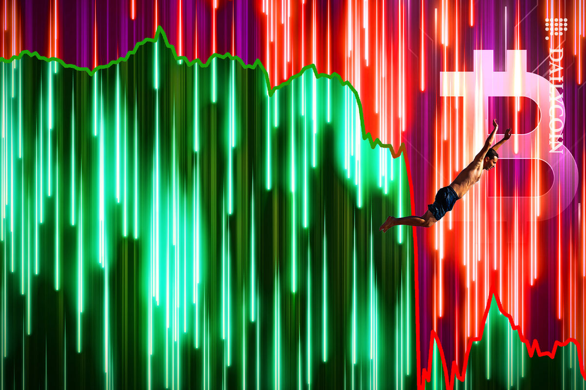 Man jumping of a Bitcoin cliff.