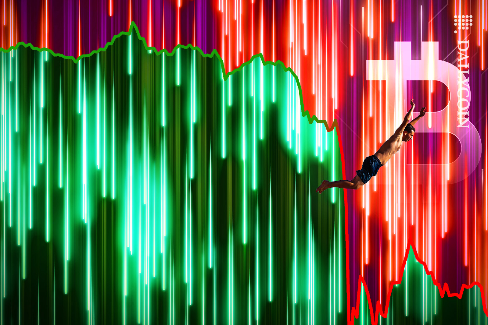 Man jumping of a Bitcoin cliff.