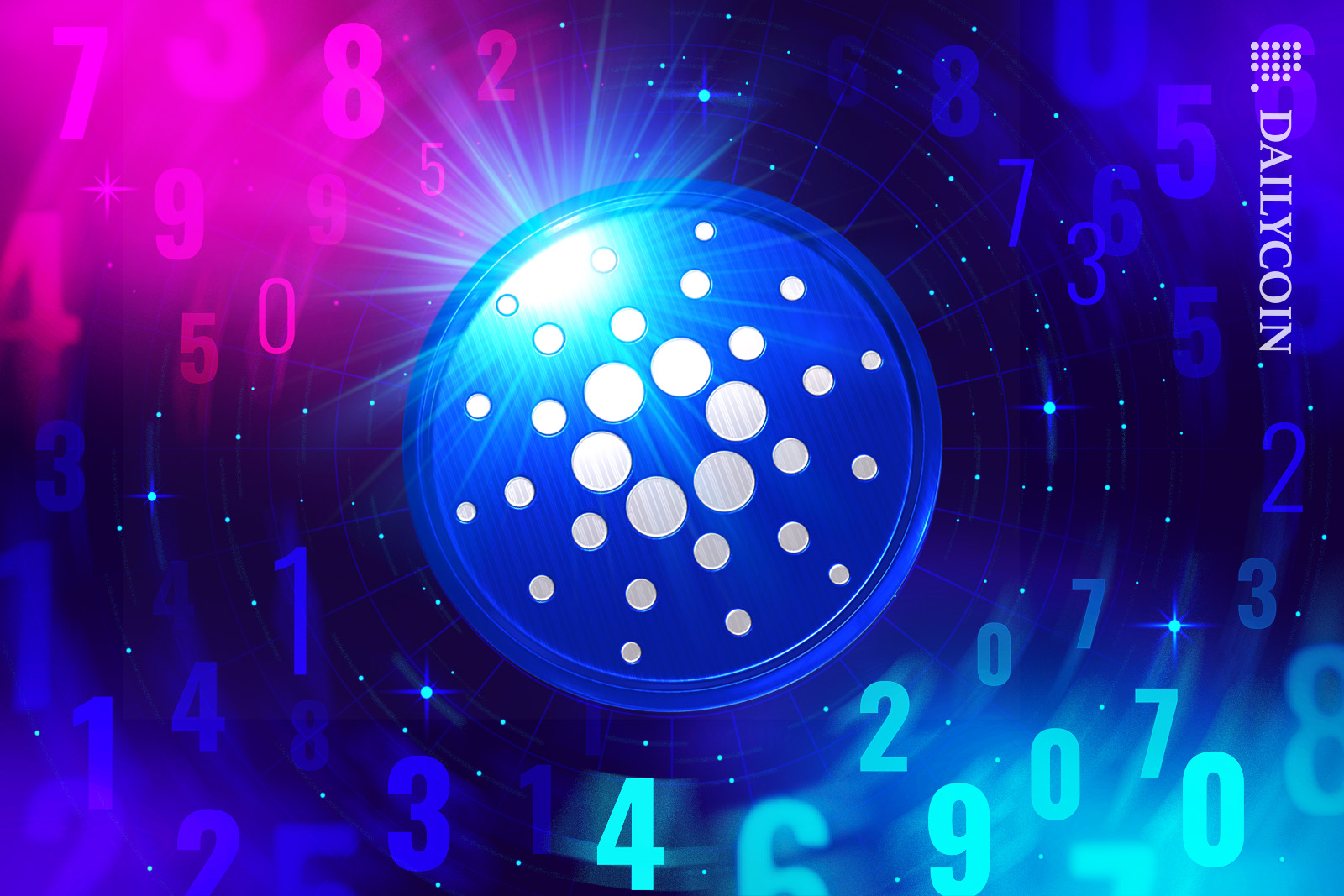 Cardano in space with numbers spinning.