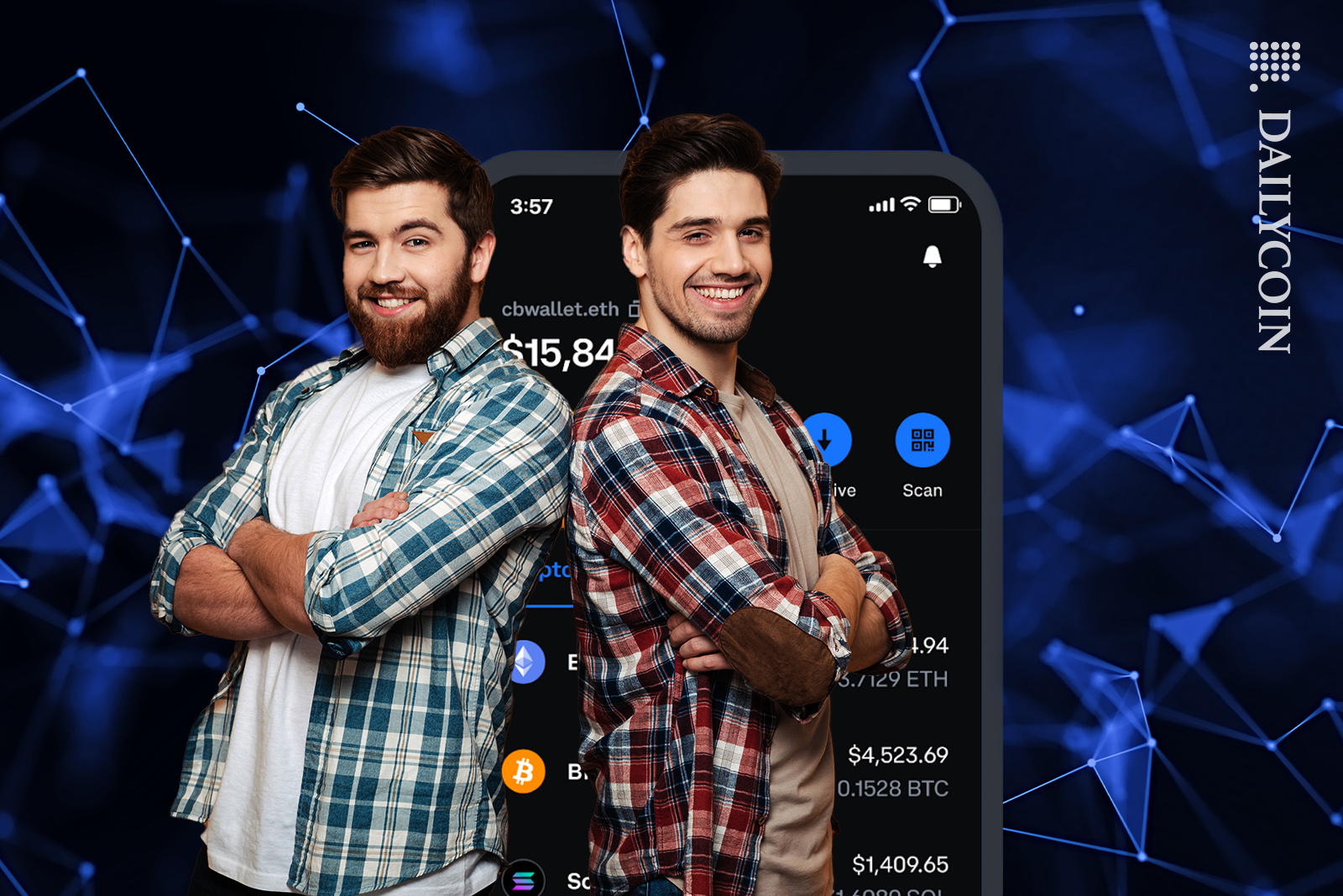 Two friends with a coinbase wallet.