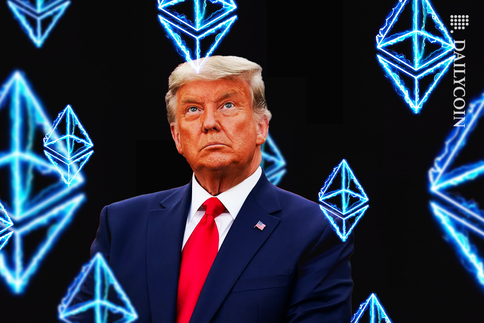 Donald Trumps watches Ethereums surrouding him.