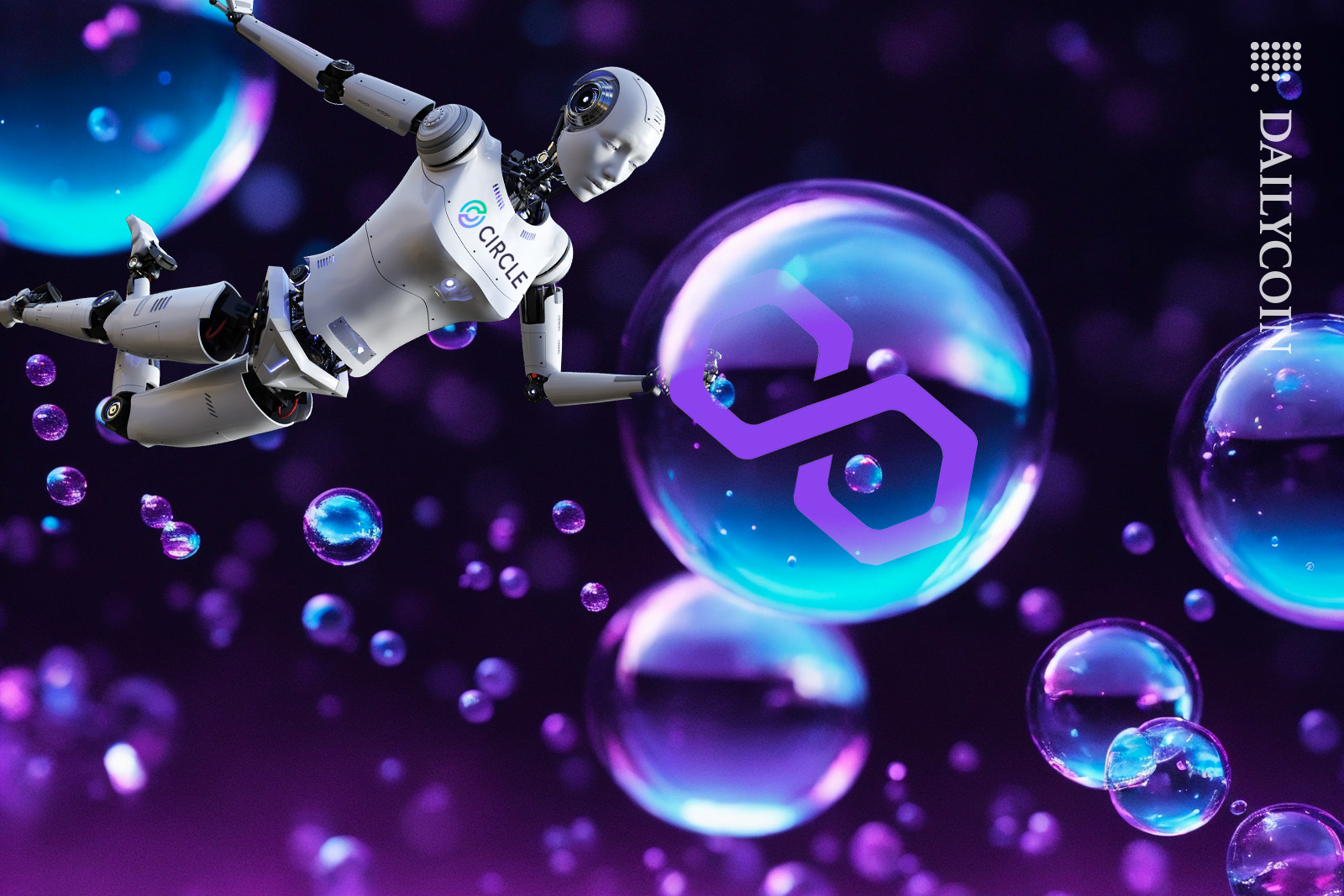 Circle USDC robot helping Polygon MATIC.