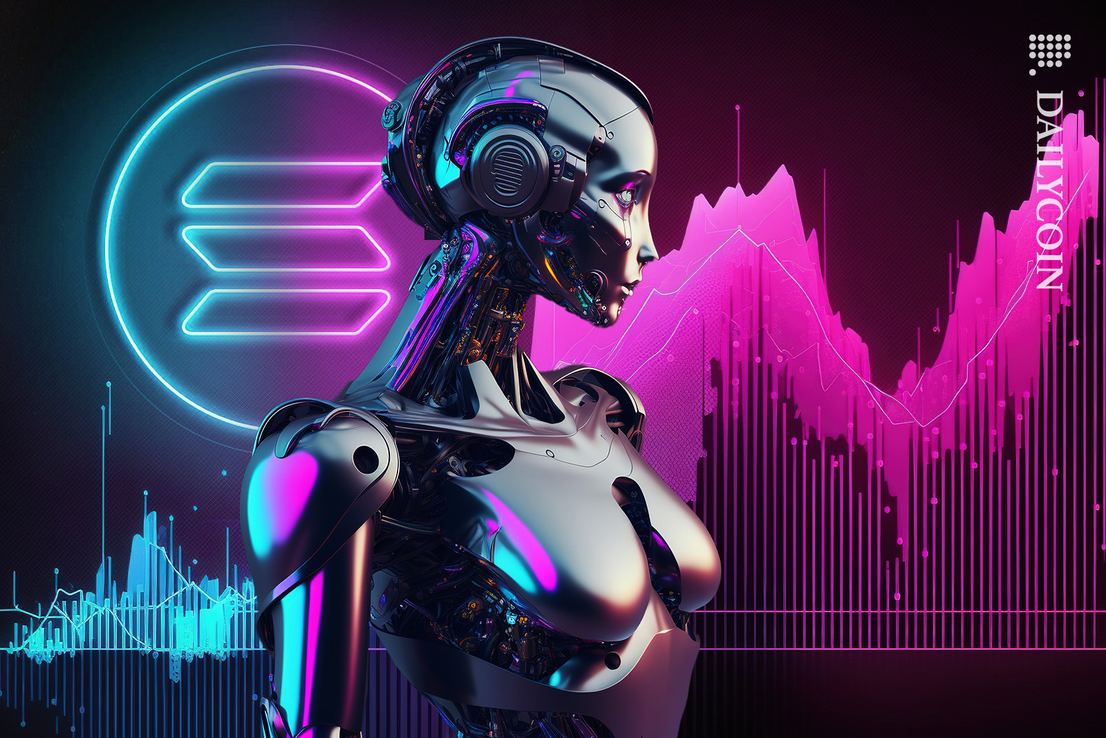 Robot looking at the high Solana chart.