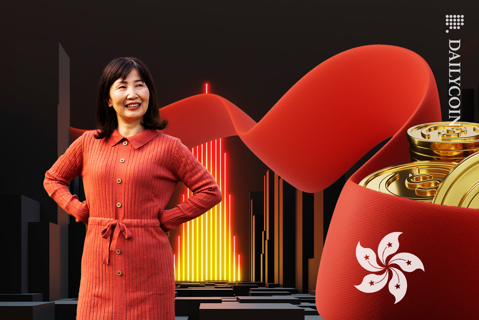 Lady looking at digital stablecoins in Hong Kong.