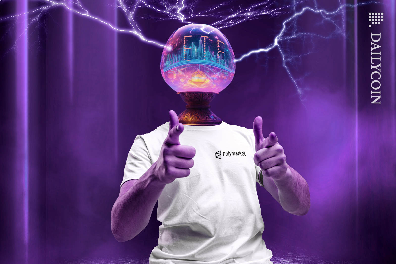A guy with a future telling crystal ball for a head giving the thumbs up.