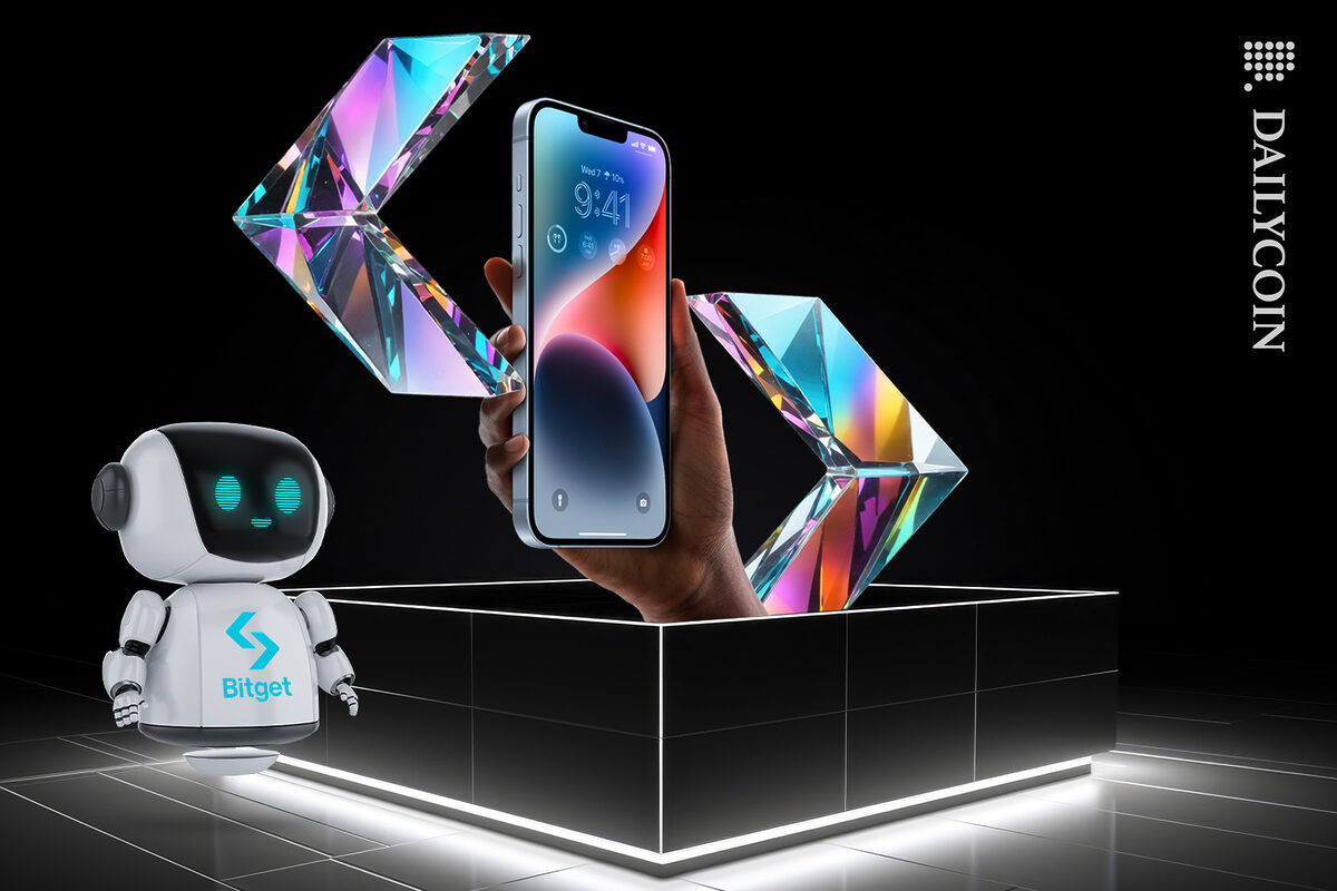 Bitget robot looking after Apple Iphone with Bitget.
