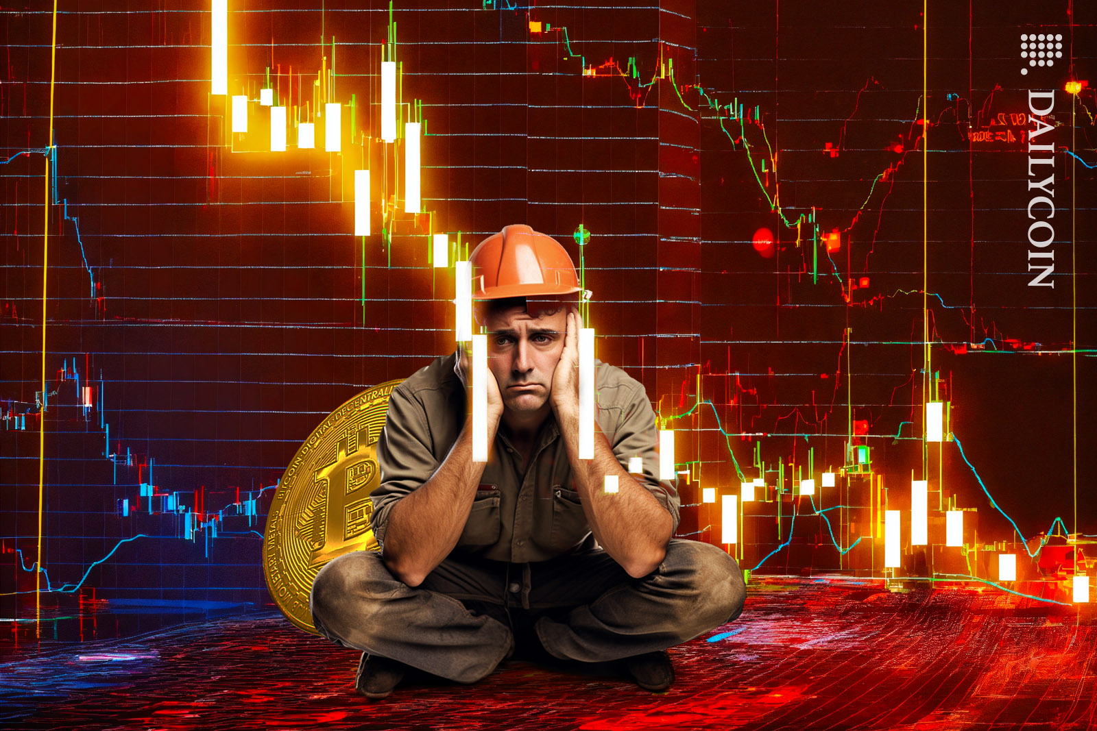Bitcoin miner dissapointed, sitting watching the chart go down.