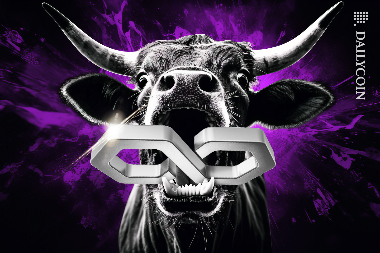 Bull with a Polygon MATIC in its mouth.