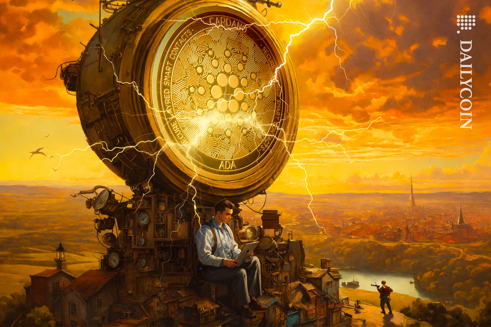 Man looking at Cardano time machine.