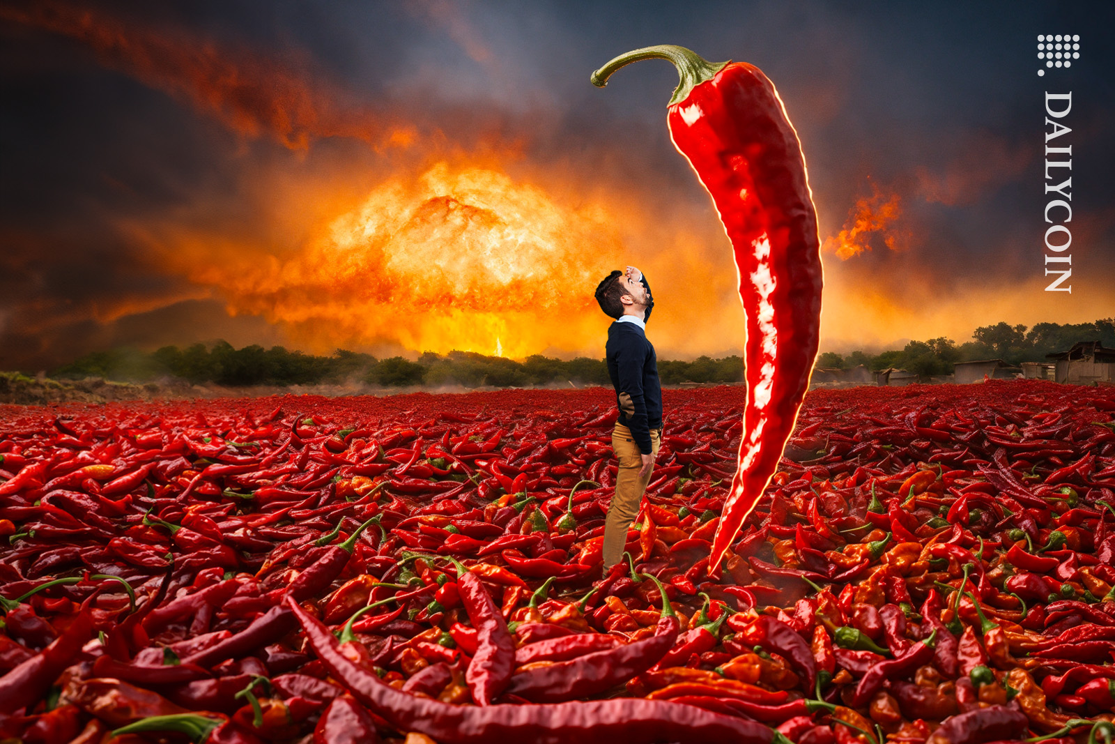 A huge chili in the middle of little chili land.