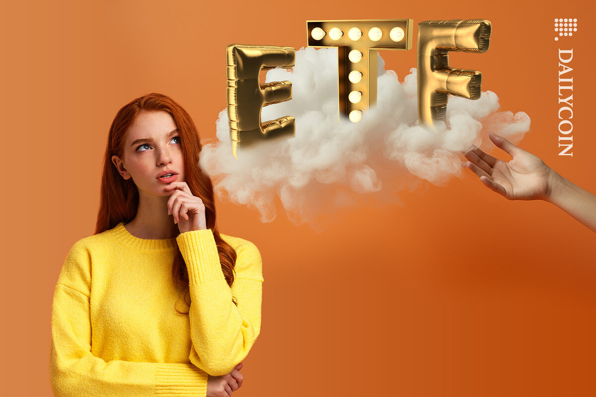Girl thinking about ETFs.
