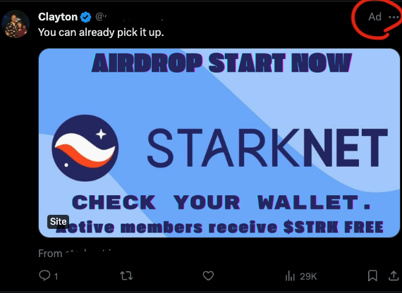 Fake giveaway phishing ad on Twitter.