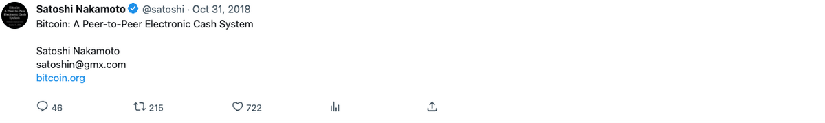 X post from Satoshi Nakamoto account.