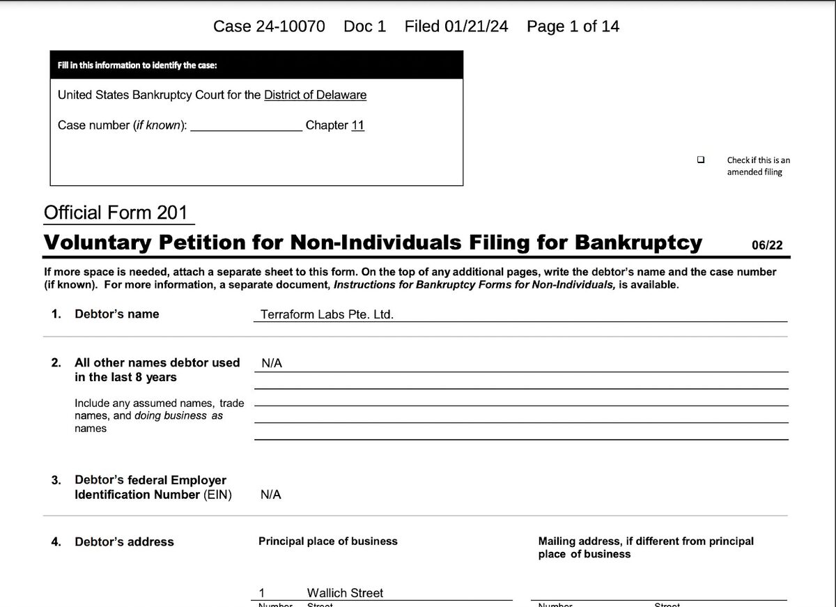 Extract from Terraform Lab's filing to the Bankruptcy Court for the District of Delaware.