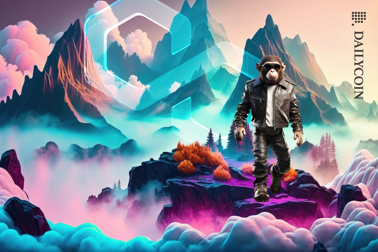 Ape is on mountain tops with polygon MATIC.
