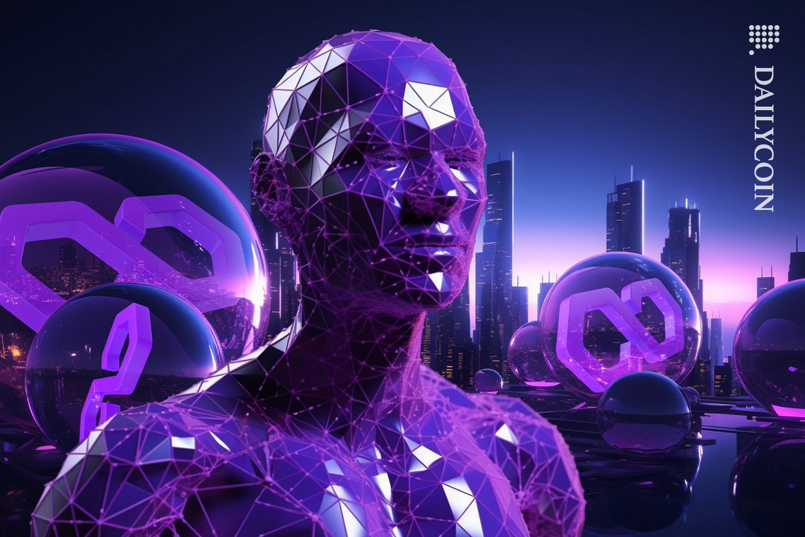 Blockchain man speading Polygon Matic network.