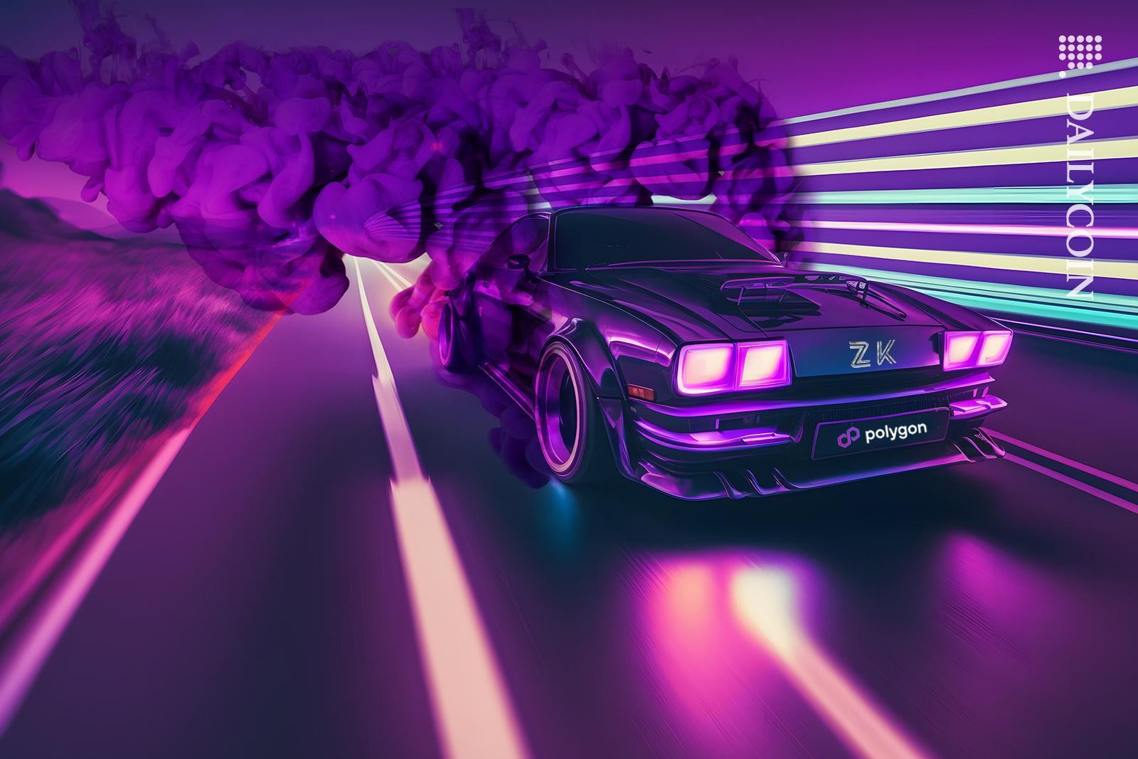 Polygon ZKevm car speeding through the streets.