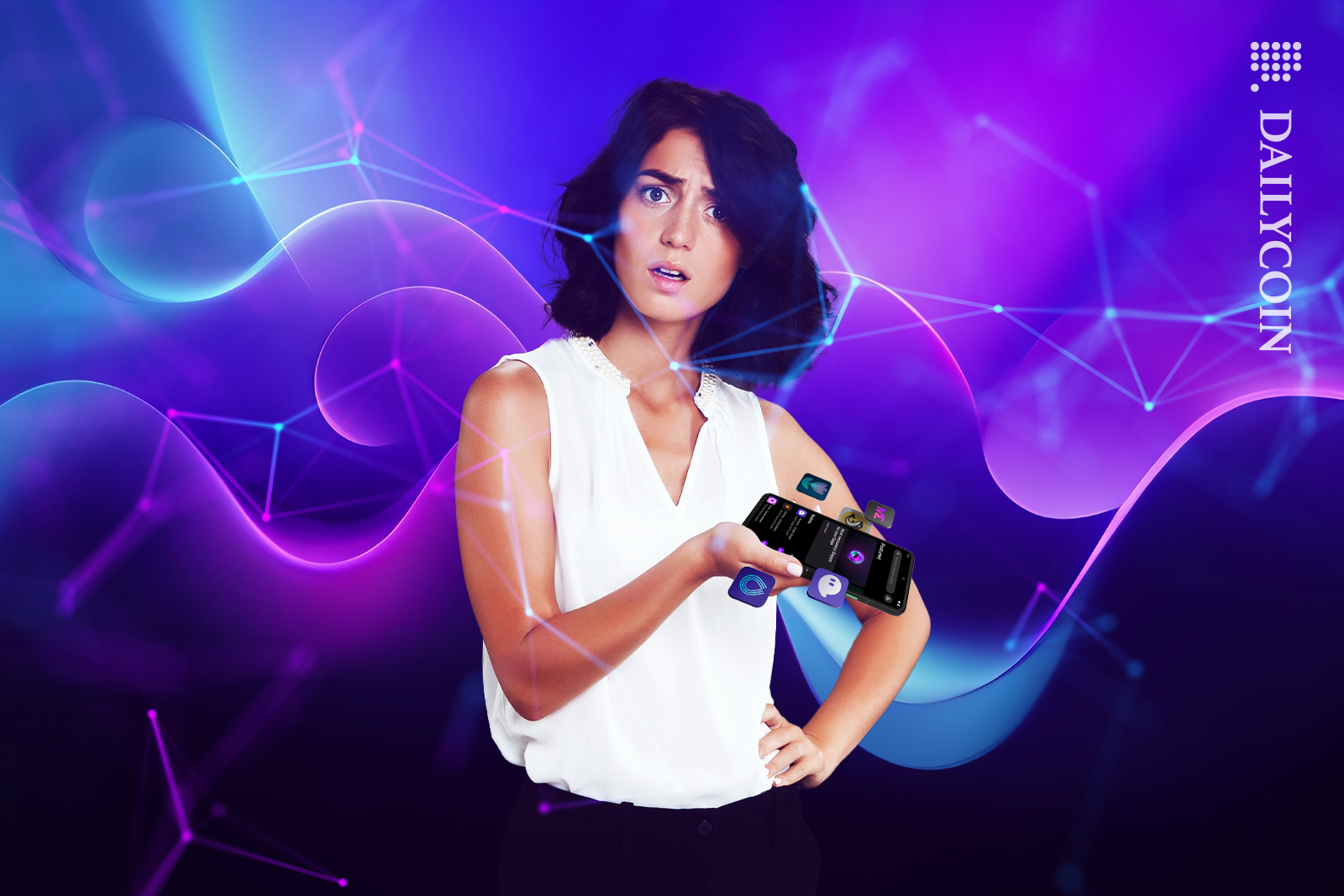 Woman not sure what the blockhain apps are for on the SAGA phone.