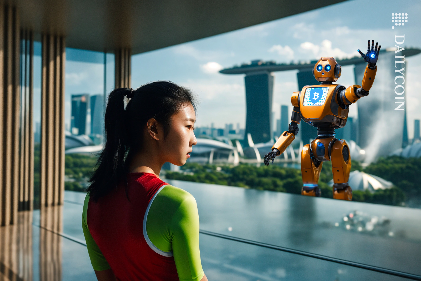 BitGo robot waving to a customer in Singapore.