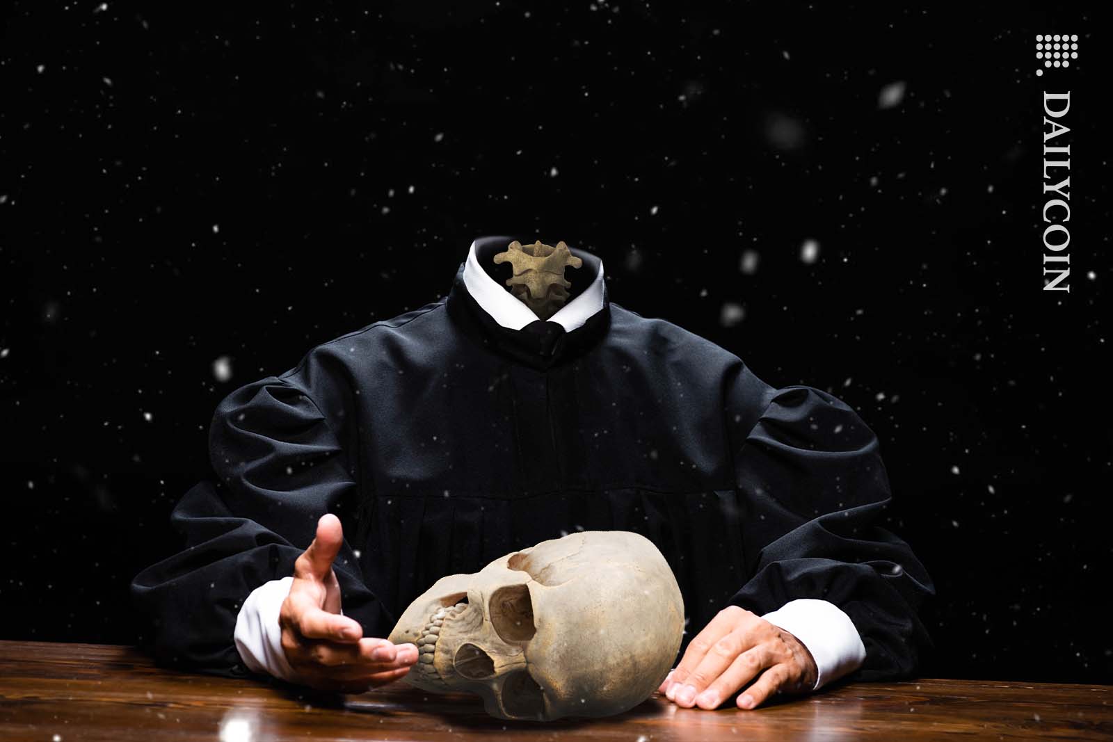 Dead judge's head fell on the table because of the never ending case.