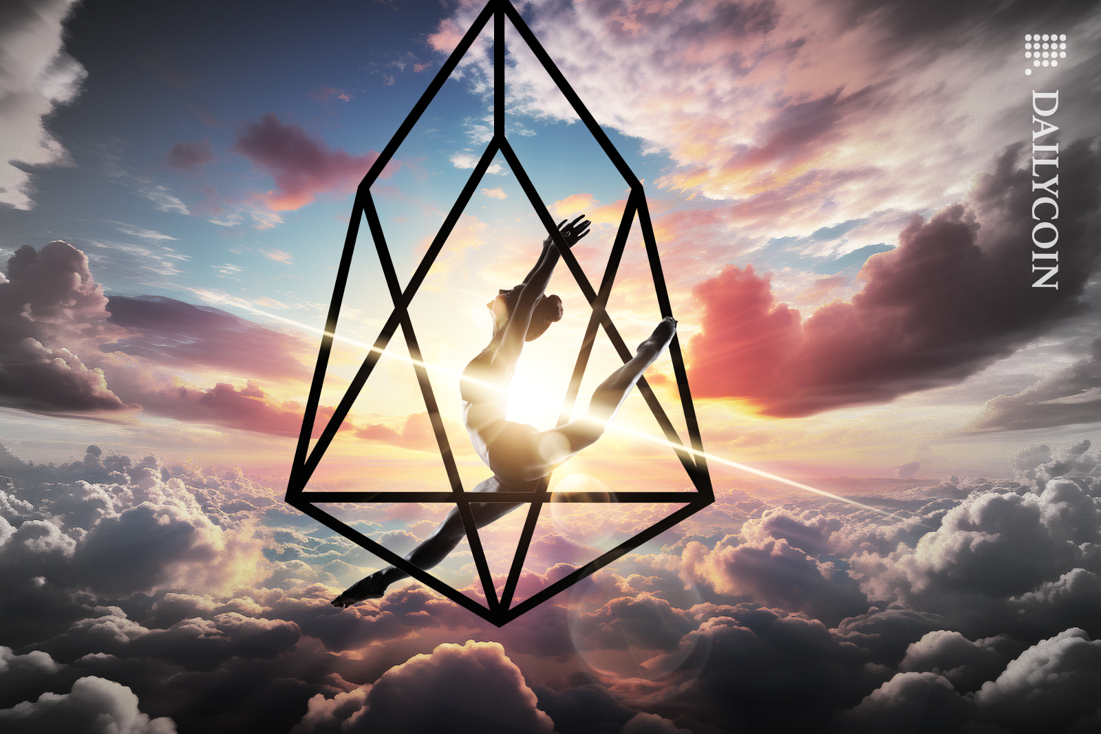 Girl dancer taking a leap into EOS high in the sky.