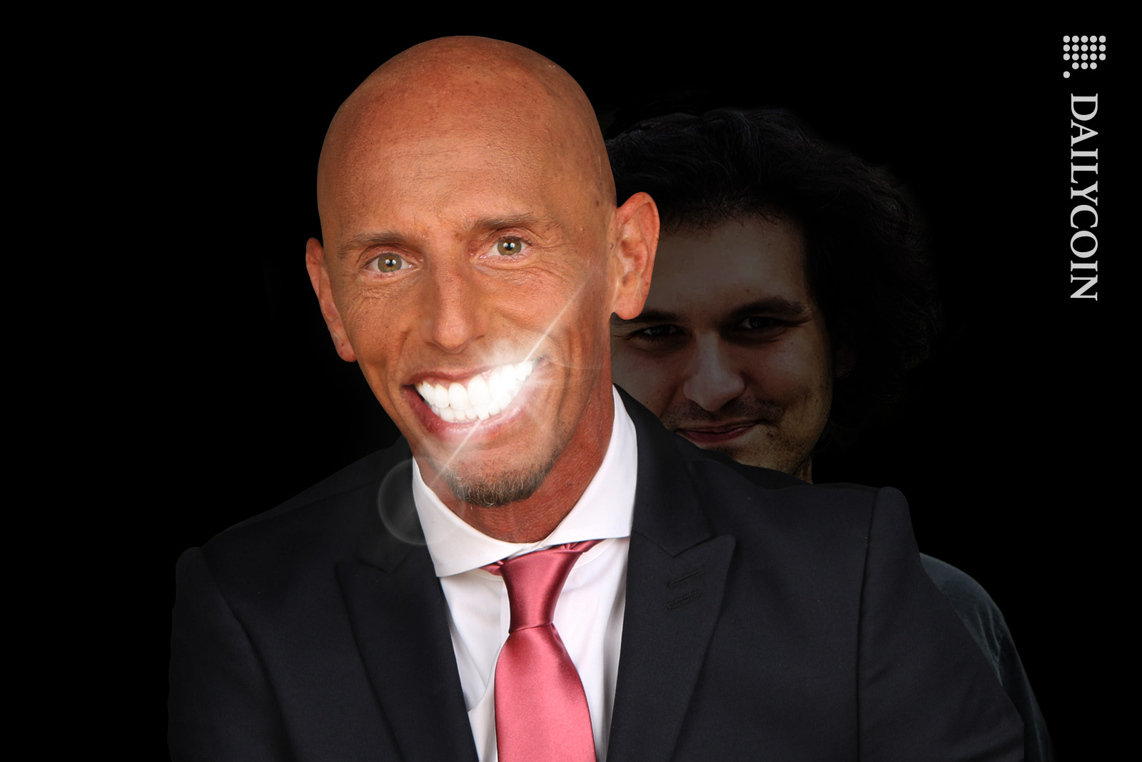 Sam Bankman Fried smiling from behind his new lawyer Marc Mukasey.