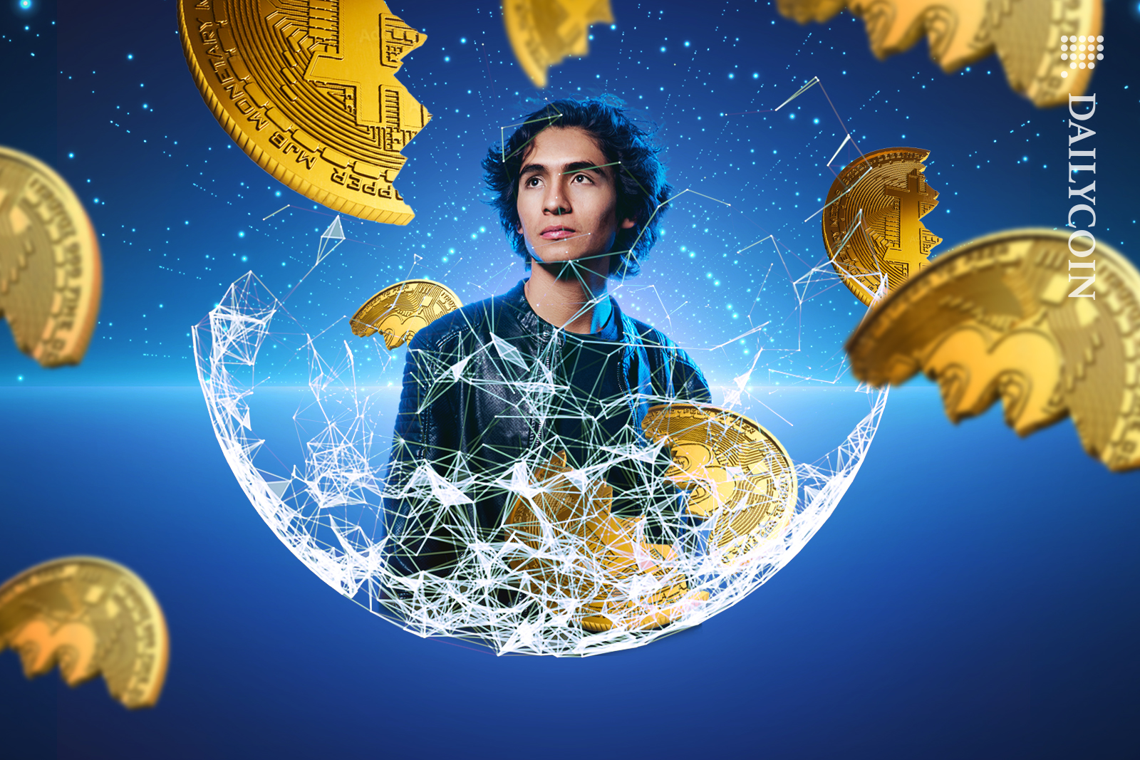 Guy coming though from the blockchain world watching Bitcoin halves fly around him.