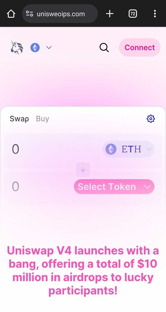 Screenshot of fraudulent Uniswap airdrop interface.