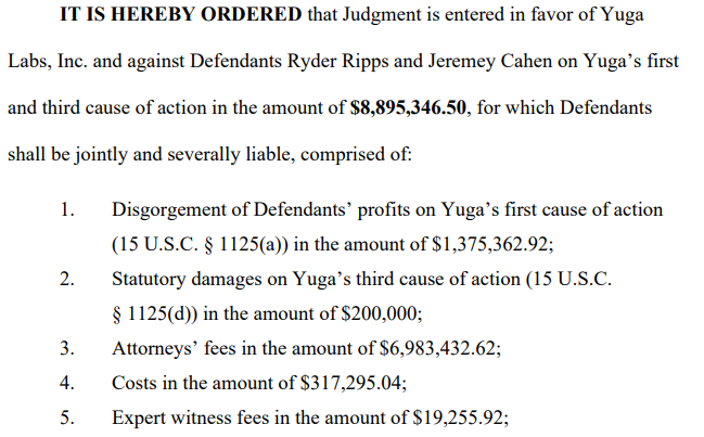 Details of Judge's verdict.