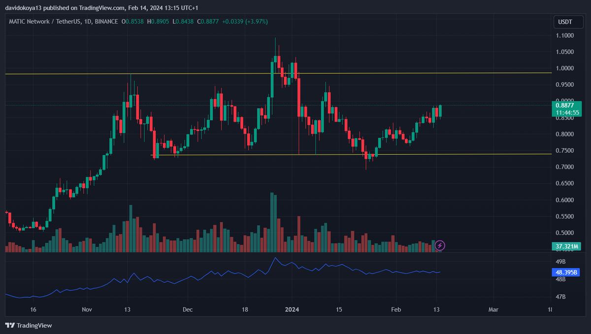 MATIC/USD Daily candle chart.