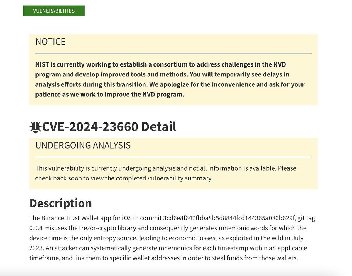 Extract from NIST website detailing the ongoing analysis.
