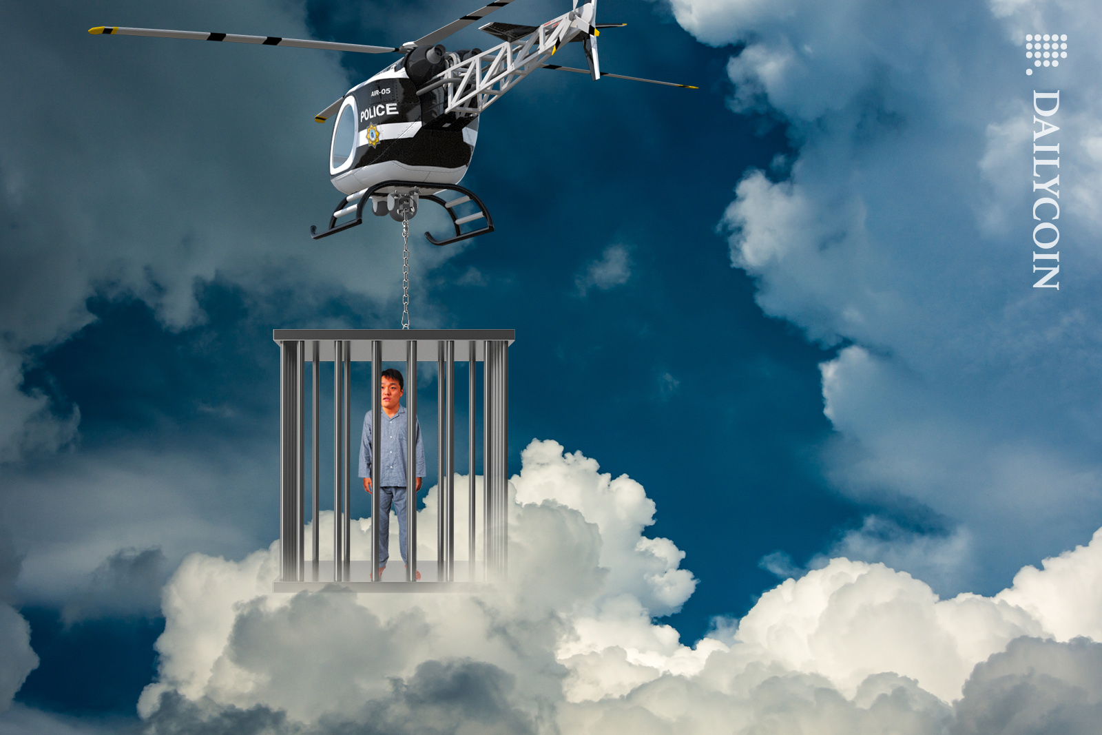 Do Kwon getting a lift from the Police helicopter.