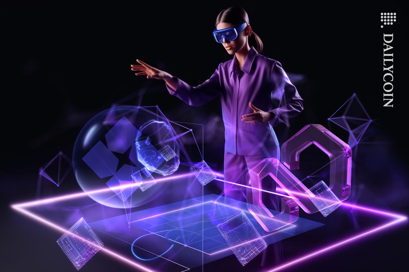 Woman blending StarkWare and Polygon Matic networks.