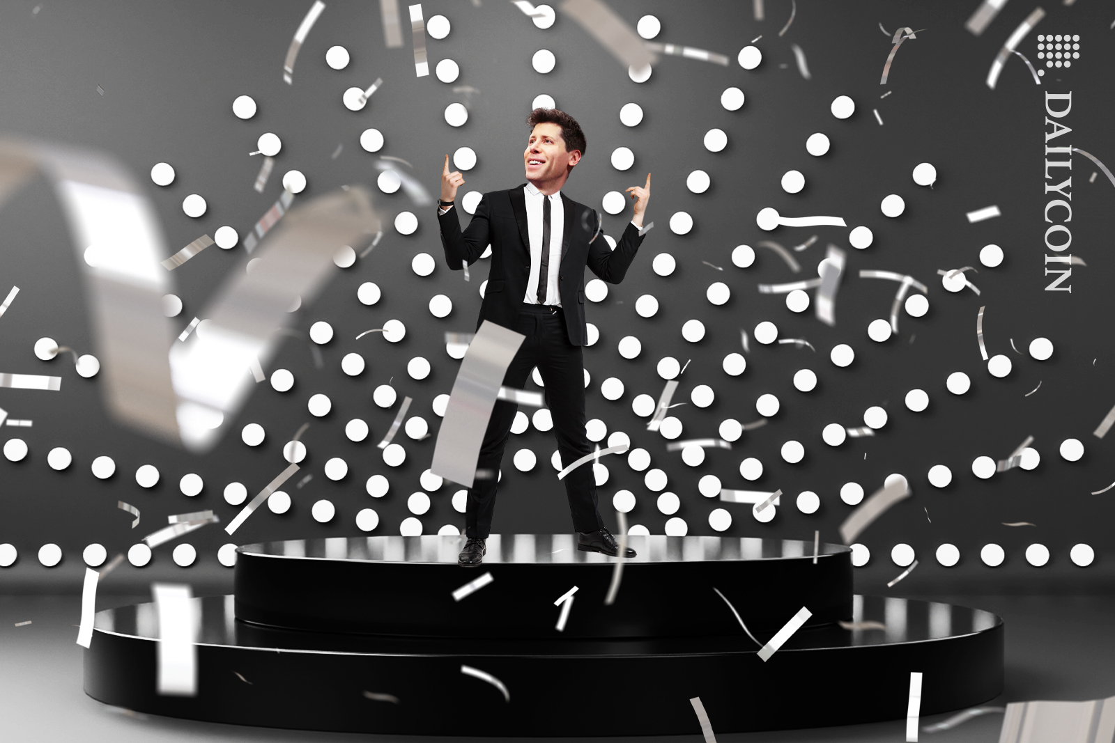 Sam Altman standing celebrating.