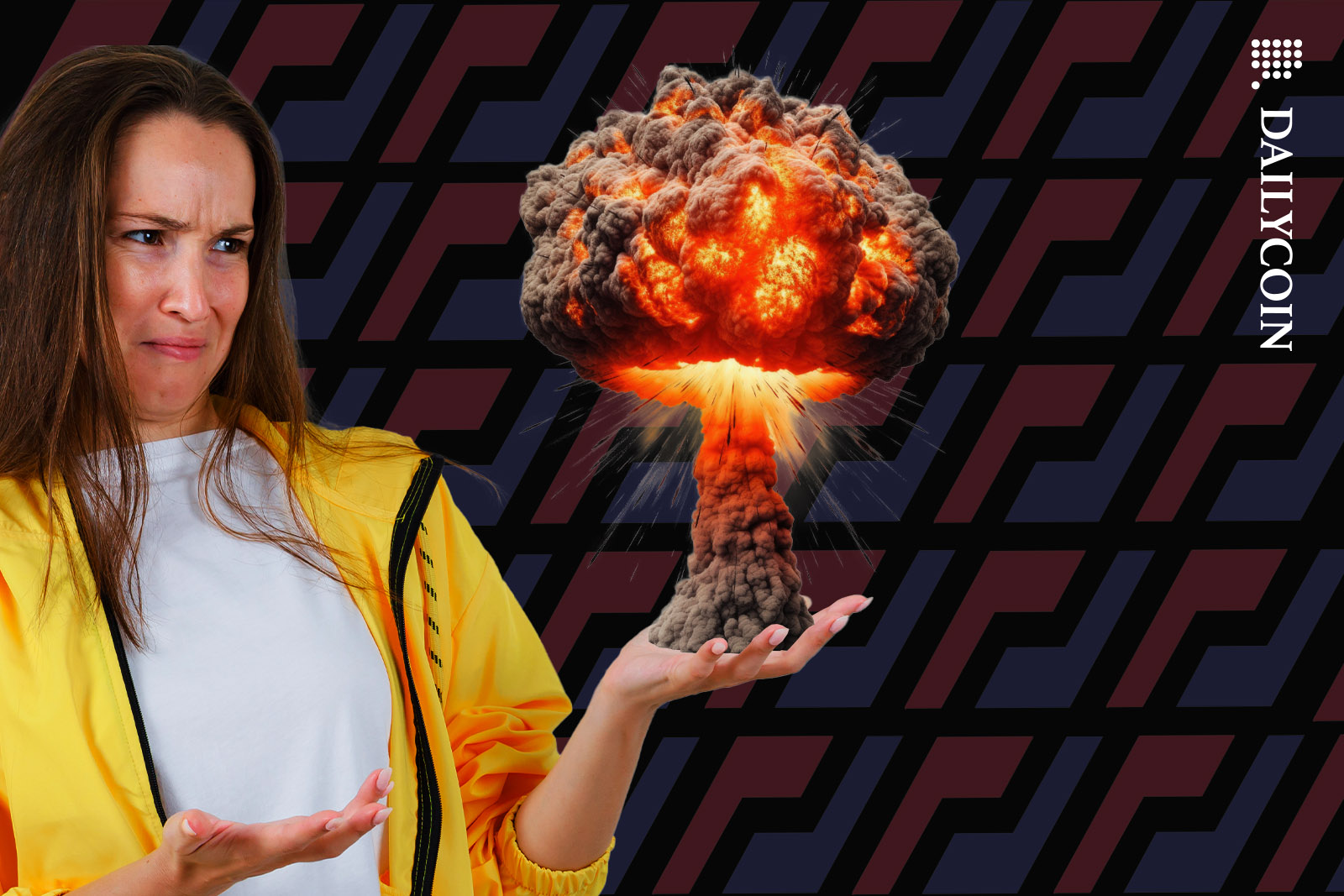 Woman appears to be confused about an explosion on her hand.