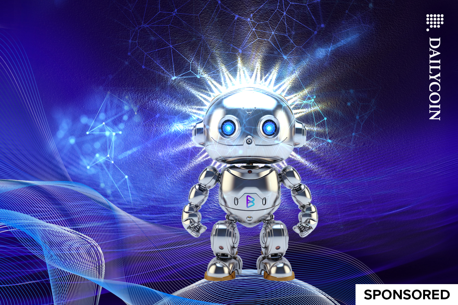 Bitgert robot creating a coin on a calm network, bursting with Defi connection.