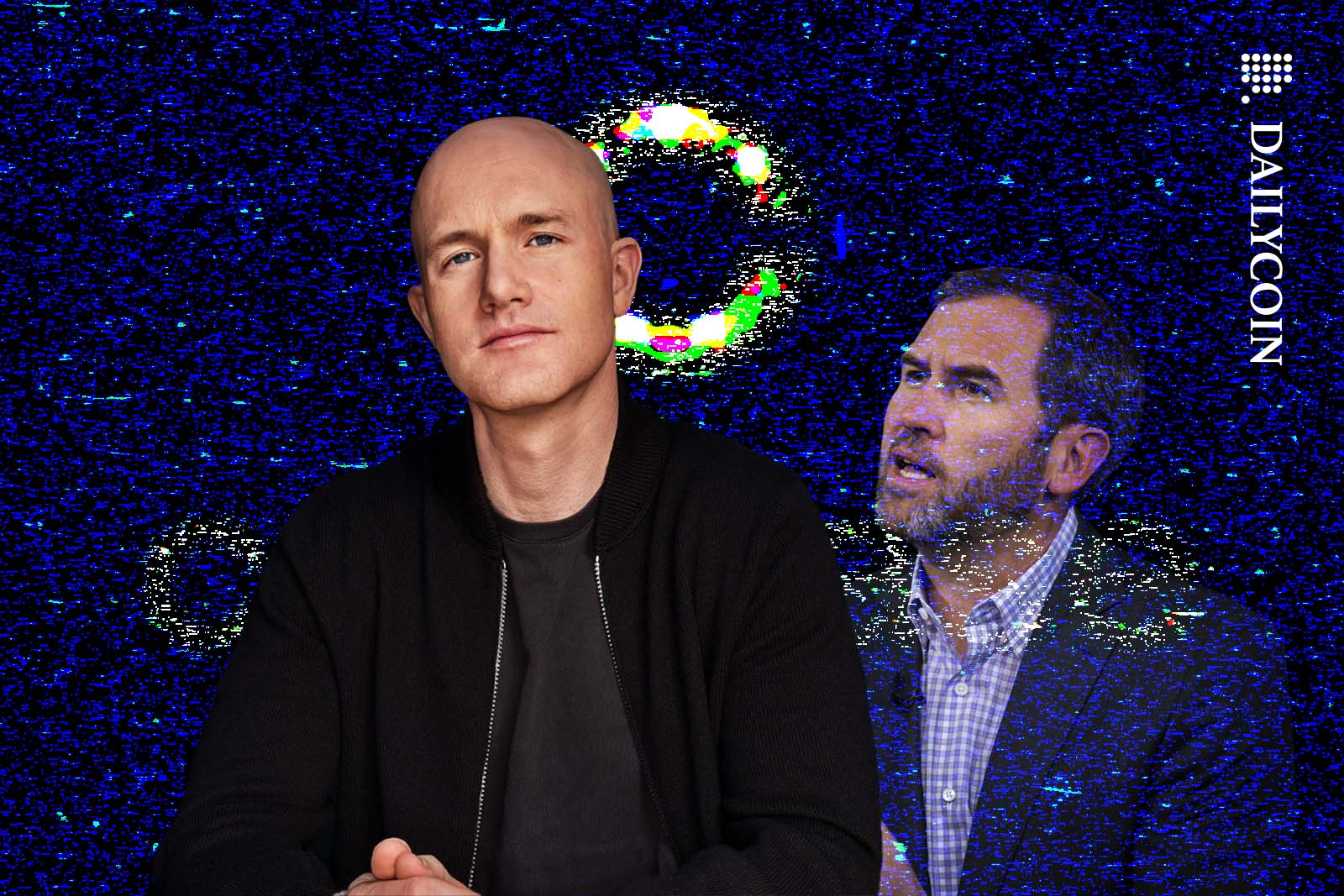 Brian Armstrong with Brad Garlinghouse in the background.